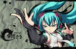  aqua_eyes aqua_hair bad_id bad_pixiv_id bridal_gauntlets fighting_stance hands hatsune_miku hatsune_miku_(append) imazon ink long_hair necktie parody solo street_fighter street_fighter_iv_(series) twintails vocaloid vocaloid_append 