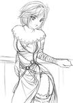  1girl demon&#039;s_souls demon's_souls dress executioner_miralda female from_software garters lowres monochrome short_hair sketch solo souls_(from_software) thigh-highs thighhighs xi_daisei 
