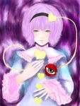  eyeball frills hairband heart highres komeiji_satori lips purple_eyes purple_hair short_hair solo touhou yoshinaka 