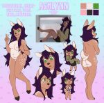  anthro ashlynn_embersong breasts cervine female garbonzobear green_eyes hair mammal model_sheet multiple_poses nipples pose purple_hair pussy solo 