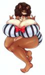  afro barefoot big_breasts big_butt bikini breasts brown_eyes butt canid canine canis clothing curvy_figure female huge_breasts huge_butt hyper hyper_breasts jackal mammal matospectoru solo stripes swimwear thick_thighs voluptuous 
