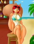  anthro beach bikini bottomless breasts clothed clothing emoti female hair mammal nabby outside red_hair red_squirrel_(disambiguation) rodent sciurid seaside sitting solo swimwear 