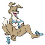  anthro barefoot blinky_bill_(series) breasts canid canine canis clothed clothing colored_nails curvaceous curvy_figure daisy_dingo digital_media_(artwork) dingo dragonboy618 female footwear fur high_heels mammal nails nipple_slip open_mouth partially_clothed shoes smile solo thebigmansini voluptuous 
