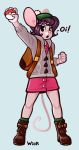  anthro backpack black_hair blue_background boots clothing cosplay female footwear fur gloria_(pok&eacute;mon) green_eyes grey_body grey_fur hair hat headgear headwear hi_res highlights_(coloring) holding_object jacket legwear maisie_whisk mammal mouse murid murine nintendo open_mouth pok&eacute;ball pok&eacute;mon rodent scottish short_hair siden simple_background socks solo standing sweater topwear video_games wick_(artist) 