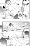  2boys 69 abs bara beard chest closed_eyes couple doujinshi english_text erection facial_hair fate/grand_order fate/zero fate_(series) fellatio goatee gradient_hair greyscale hands_on_another&#039;s_head highres iskandar_(fate) looking_at_another male_focus manly monochrome multicolored_hair multiple_boys muscle napoleon_bonaparte_(fate/grand_order) nipples nude oral pectorals penis penis_on_tongue pubic_hair saliva scar simple_background speech_bubble testicles upper_body yaoi 
