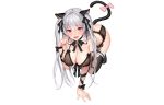  animal_ears bell blush bow breasts catgirl cleavage erect_nipples fang garter_belt gray_hair harajuku_mimi long_hair nopan red_eyes ribbons shimashima08123 stockings tail third-party_edit tokyo_exe_girls twintails wet white wristwear 