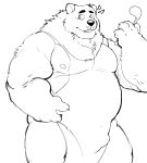  2020 anthro apron belly bulge clothing cute_fangs fuddyblog hi_res male mammal monochrome moobs nipples overweight overweight_anthro overweight_male simple_background solo ursid white_background 