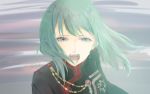  1girl black_jacket blcky crying d.gray-man floating_hair green_eyes green_hair jacket lenalee_lee long_hair looking_at_viewer military military_jacket military_uniform open_mouth solo tears uniform upper_body vanash 