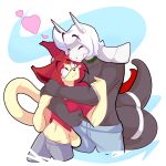  &lt;3 1:1 absurd_res aggron anthro clothed clothing domestic_cat duo eyes_closed eyewear felid feline felis glasses green_eyes hair hi_res horn hug lolzneo male mammal nintendo olivia_dusset partially_clothed pok&eacute;mon pok&eacute;mon_(species) red_hair romantic_couple smile video_games white_hair zack_spades 