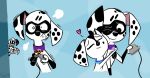  &lt;3 101_dalmatian_street 101_dalmatians angry black_body black_fur broken_controller canid canine canis collar comforting controller d-pad_(whitewolf20xx) dalmatian dee_dee_(101_dalmatians) disney dizzy_(101_dalmatians) domestic_dog duo eyes_closed fan_character female feral frown fur game_controller gaming hi_res hug male mammal one_eye_closed playing_videogame simple_background smile spots white_body white_fur whitewolf20xx 