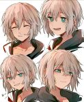  1girl ^_^ aoba_moca aqua_eyes bang_dream! blush closed_eyes evil_grin evil_smile expressions grey_hair grin hair_between_eyes highres kalsept portrait sad_smile short_hair sketch smile 