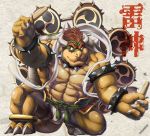 2018 3_toes 4_fingers armband asian_clothing bowser bracelet clothing collar east_asian_clothing eyebrows fingers fundoshi green_body green_scales hair horn humanoid_hands japanese_clothing japanese_text jewelry kneeling koopa male mario_bros masabowser multicolored_body multicolored_scales muscular muscular_male nintendo red_hair scales scalie solo spiked_armband spiked_bracelet spiked_collar spikes text thick_eyebrows toes underwear video_games white+claws white_horn yellow_body yellow_scales 