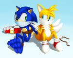  2_tails 3_toes anthro barefoot bdsm bondage bound canid canine dipstick_tail duo eulipotyphlan fox gag gradient_background hedgehog hi_res male mammal miles_prower multi_tail multicolored_tail rope rope_bondage simple_background sitting smile sonic_the_hedgehog sonic_the_hedgehog_(series) toes whistleristler 