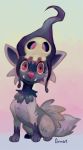  ambiguous_gender black_body black_fur cute_fangs duo duskull feral fluffy fur grey_body grey_fur grimart looking_at_viewer mask nintendo pok&eacute;mon pok&eacute;mon_(species) poochyena red_eyes sitting skull_mask smiling_at_viewer video_games 