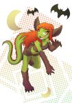  2018 anthro boots chiropteran clothing dragon dragonkai female footwear gloves green_body green_scales hair halloween halloween_costume handwear hi_res holidays kaya_(twin_dragons) mammal midriff red_hair scales scalie simple_background solo teenager twin_dragons_(webcomic) young 