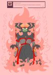  aku ambiguous_gender anon black_body breasts claws clothed clothing detailed_background dialogue dialogue_box duo english_text eyewear fangs female fire glasses green_body hi_res humanoid jewelry multicolored_body open_mouth ring samurai_jack sitting text two_tone_body vipery-07 