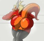  anthro ass_up big_butt bubble_butt butt butt_focus clothing dragon drum_bunker_dragon future_card_buddyfight hair horn looking_at_viewer looking_back macro710 male muscular muscular_anthro muscular_male nude presenting presenting_hindquarters rear_view red_body red_skin simple_background smile solo thatweirdguy 