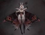  1girl absurdres antennae black_sclera breasts claws extra_arms full_body grey_background hands_up highres horror_(theme) insect_girl large_breasts leotard long_hair looking_at_viewer matilda_fiship monster_girl moth_girl moth_wings original paid_reward patreon_reward ringed_eyes short_hair smile solo tongue tongue_out very_long_hair white_hair wide-eyed wings 