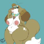  absurd_res alternate_species anthro big_breasts blush breasts canid canine canis clitoral_hood clitoris collar domestic_dog female genitals hi_res mammal mature_female pussy rachelle rachellebun simple_background thick_thighs wide_hips 