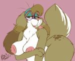  anthro bedroom_eyes bent_over chest_tuft eyewear female glasses lagomorph leporid mammal mature_female narrowed_eyes nipples nude rabbit rachelle rachellebun seductive simple_background solo tuft 