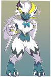  &lt;3 2:3 absurd_res ambiguous_gender anthro biped black_ears black_pupils chest_tuft claws digitigrade featureless_crotch finger_claws fuf full-length_portrait fur hi_res iris legendary_pok&eacute;mon looking_at_viewer multicolored_ears nintendo one_eye_closed pink_inner_ear pok&eacute;mon pok&eacute;mon_(species) portrait pupils shiny_pok&eacute;mon solo standing toe_claws tuft two_tone_ears video_games white_body white_claws yellow_eyes zeraora 
