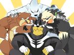  2020 anthro beartic black_body black_fur black_nose blush brown_body brown_fur claws fur group humanoid_hands hyaku_(artist) japanese_text kemono legendary_pok&eacute;mon nintendo overweight pangoro pok&eacute;mon pok&eacute;mon_(species) text ursaring urshifu video_games white_body white_fur 