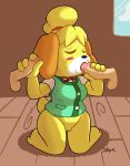  animal_crossing anthro balls bottomless canid canine canis clothed clothing darkpatito digital_media_(artwork) domestic_dog erection fellatio female fur genitals group hi_res human isabelle_(animal_crossing) male male/female mammal nintendo oral penile penis pussy sex simple_background topwear video_games 