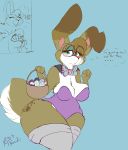  absurd_res anthro blush breasts cleavage clothed clothing easter english_text eyewear female glasses hi_res holidays lagomorph leporid mammal mature_female rabbit rachelle rachellebun signature simple_background solo text thought_bubble wide_hips 