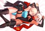  2girls cameltoe dark_skin fate/grand_order fate_(series) okita_souji_(fate) okita_souji_alter scarf swimsuit thighhighs ulrich_(tagaragakuin) 