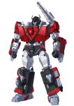  autobot blue_eyes clenched_hands glowing glowing_eyes highres insignia mecha no_humans shoulder_cannon sideswipe solo standing sukekiyo56 transformers transformers_cybertron white_background 