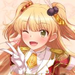  1girl across_the_stars blonde_hair close-up fang gloves green_eyes idolmaster idolmaster_cinderella_girls jougasaki_rika long_hair narunaru1320 one_eye_closed open_mouth smile solo two_side_up white_gloves 