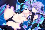  1girl ass black_gloves black_legwear blue_eyes braid breasts cameltoe cleavage commission gloves hair_ornament iwasi-r long_hair medium_breasts naughty_face navel neptune_(series) power_symbol purple_hair purple_heart purple_heart_(chaos_form) revealing_clothes second-party_source solo spread_legs symbol-shaped_pupils thighhighs twin_braids twintails very_long_hair 