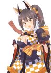  2018 a_(show_by_rock!!) alternate_costume animal_humanoid anime asian_clothing blush breasts brown_ears brown_eyes brown_hair canid canid_humanoid canine canine_humanoid checkered_clothing cleavage clothed clothing clothing_pull disembodied_hand dog_humanoid duo east_asian_clothing female hair horn humanoid inner_ear_fluff japanese_clothing kimono mammal mammal_humanoid pattern_clothing ponytail portrait shiba_inu_humanoid show_by_rock!! simple_background solo_focus three-quarter_portrait tuft white_background yuikawa 