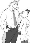  2020 anthro bulge canid canine clothing duo equid equine erection erection_under_clothing fox horse junior_horse mammal manmosu_marimo monochrome senior_fox simple_background standing white_background 