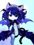  2018 3:4 alternate_costume anthro bat_wings black_ears black_tail blue_eyes blue_hair blue_theme clothing curled_hair cyan_hijirikawa domestic_cat felid feline felis female fishnet fishnet_legwear fur gothic_lolita hair kemono legwear lolita_(fashion) looking_at_viewer maid_headdress mammal membrane_(anatomy) membranous_wings one_leg_up portrait raised_leg short_hair show_by_rock!! solo three-quarter_portrait white_body white_fur wings yellow_sclera yuikawa 