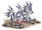  2020 after_sex animal_genitalia animal_penis anus balls black_nose blue_body blue_fur bodily_fluids butt canid canine canine_penis chest_tuft claws cum cum_in_ass cum_inside cum_leaking cum_on_ground cum_on_penis digimon digimon_(species) digitigrade erection feral finger_claws fur garurumon genital_fluids genitals grey_body grey_fur knot kola_(artist) long_tail looking_at_viewer lying male mammal on_front painting_(artwork) pawpads penis pink_claws pink_pawpads presenting presenting_penis quadruped sharp_teeth simple_background solo tail_tuft teeth toe_claws traditional_media_(artwork) tuft watercolor_(artwork) white_background yellow_eyes 