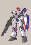  beige_background clenched_hands d-1 gun highres holding holding_gun holding_shield holding_weapon katahira_masashi kikou_senki_dragonar looking_ahead mecha no_humans robot shield solo standing weapon yellow_eyes 