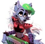  alpha_channel animatronic anthro bedroom_eyes black_nose bottomwear bracelet canid canine canis claws clothing collar ear_piercing ear_ring eggy-b-official eyeshadow female five_nights_at_freddy&#039;s five_nights_at_freddy&#039;s:_security_breach fur green_claws green_hair grey_body grey_fur hair jewelry keyboard long_hair looking_at_viewer machine makeup mammal midriff musical_instrument narrowed_eyes open_mouth piercing red_clothing robot robotic roxanne_wolf_(fnaf) seductive sharp_teeth simple_background skirt solo spiked_bracelet spiked_collar spikes stripes teeth video_games white_hair wolf yellow_eyes 