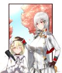  absurdres bangs blonde_hair blush breasts cape choker eyebrows_visible_through_hair flower girls_frontline gloves hair_between_eyes hair_flower hair_ornament hair_ribbon hairband hairclip hexagram highres holding iws-2000_(girls_frontline) kerxeno long_hair military military_uniform pleated_skirt red_eyes ribbon shirt silver_hair skirt star_of_david uniform x95_(girls_frontline) yellow_eyes 