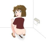  ass blue_eyes bottomless brown_hair fart haibara_ai highres little_girl looking_back meitantei_conan poop self_upload sexy_or_cute? shoes squat_toilet squatting toilet toilet_paper toilet_use 