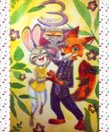  2019 ajie-g-sketchbook anthro barefoot bottomwear brown_body brown_fur canid canine carrying clothed clothing costume disney eyes_closed fennec finnick food fox fully_clothed fur green_eyes grey_body grey_fur group hi_res judy_hopps lagomorph leporid mammal necktie nick_wilde one_eye_closed open_mouth open_smile orange_body orange_fur pants pawpsicle popsicle rabbit red_fox shirt smile standing topwear zootopia 