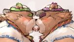  2020 anthro blush bodily_fluids brown_body brown_fur clothing duo eyes_closed fur hat headgear headwear hi_res kemono kissing kotobuki male male/male mammal nether_ciramantep overweight overweight_male sweat tokyo_afterschool_summoners tongue tongue_out ursid video_games wood_ciramantep 
