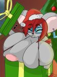  anthro big_breasts bikini breasts christmas christmas_tree clothed clothing ear_piercing eyewear female glasses hat holidays huge_breasts mammal mouse nipple_slip piercing rodent santa_hat skimpy smile solo swimsuit thelazydreamer tree 