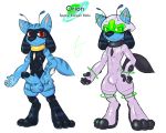  alien anthro baby_pok&eacute;mon balls barefoot bulge canid canine clothing digital_media_(artwork) erection genitals humanoid_genitalia humanoid_penis looking_at_viewer male mammal nintendo nipples notfornothin nude penis pok&eacute;mon pok&eacute;mon_(species) riolu simple_background solo suit video_games 