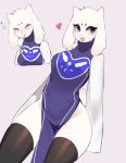  anthro boss_monster bovid caprine clothed clothing dress female fredek666 fully_clothed fur grey_eyes hi_res legwear mammal multicolored_clothing multicolored_dress open_mouth open_smile purple_clothing purple_dress smile solo thigh_highs toriel two_tone_clothing two_tone_dress undertale video_games white_body white_clothing white_dress white_fur 