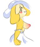  absurd_res animal_crossing anthro breasts clothing hi_res isabelle_(animal_crossing) looking_at_viewer nintendo nipples nude simple_background sketch smile video_games winter_nacht 