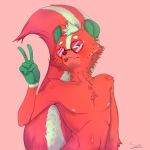  1:1 absurd_res anthro big_tail chest_fur cute_face eyewear food fruit fur glasses heart_glasses hi_res male mammal melon mephitid pink_glasses plant red_body skunk sockodrawing solo tiddy tongue tongue_out watermelon 