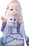  cleavage dress emilia_(re_zero) haru_(re_ilust) pointy_ears re_zero_kara_hajimeru_isekai_seikatsu 