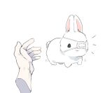  1other animal_focus bunny buttoniris disembodied_limb english_commentary eyepatch looking_at_viewer motion_lines notice_lines original simple_background solo_focus standing white_background 