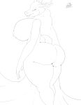  angrypotato96 anthro antlers big_breasts big_butt breasts butt cervid cloak clothing female hi_res horn mammal mature_female monochrome sketch solo specimen_8 spooky&#039;s_jump_scare_mansion thick_thighs 